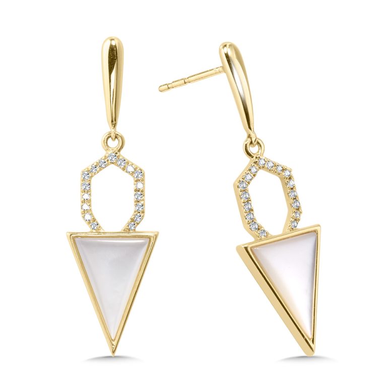 Geometric Diamond & Triangle-Cut White Mother of Pearl Earrings