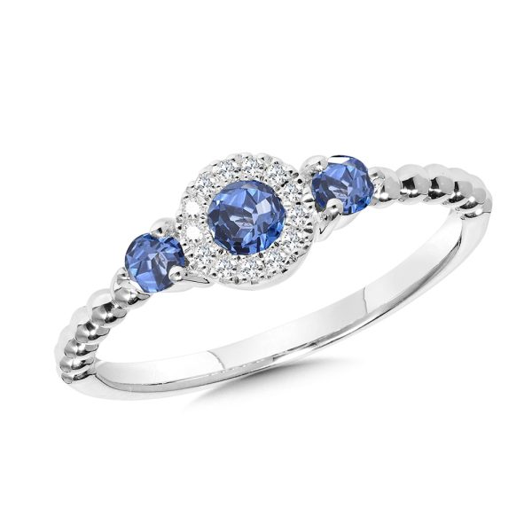 3-Stone Diamond Halo Sapphire Ring – Give Memories