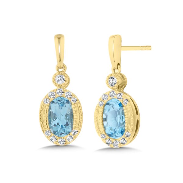 14KT YG DIAMOND BLUE TOPAZ EARRING