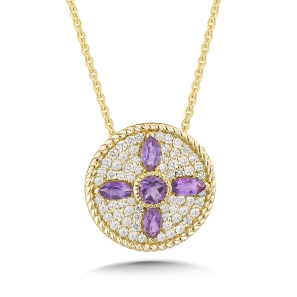 14KT Yellow Gold Diamond and Amethyst Pendant