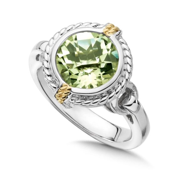 Silver and 18k Yellow Gold Green Amethyst Ring